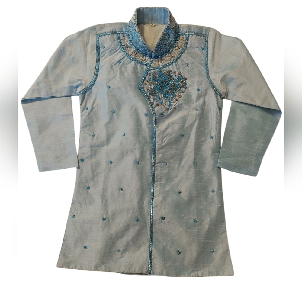 Young Boys Kurta Size 5 Blue Beaded